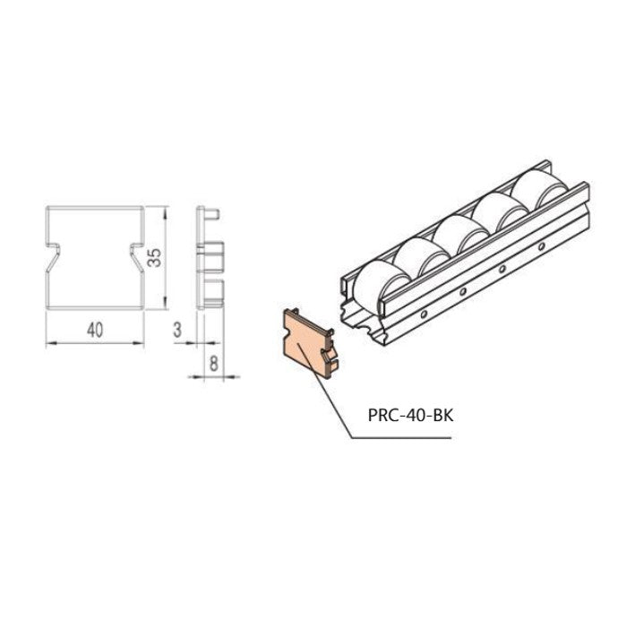 Serie 40 Roller Track Cover Caps PRC-40-BK