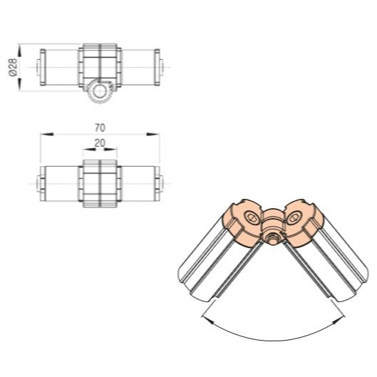 Angle external clamping folding joint AFU-28A